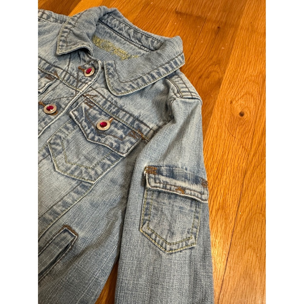 Squeeze Jeans Girls Rock Denim Jacket Light Wash Pink Gem Buttons Size M 10 - Picture 6 of 7